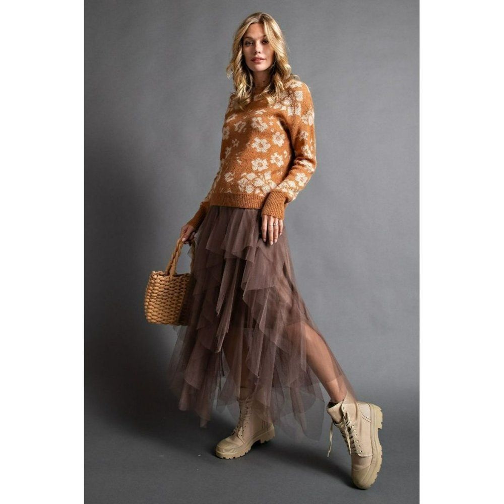 Easel Allover Mesh Ballerina Tulle Princess Maxi Skirt in Olive Grey S-L EB40814 - Picture 7 of 8
